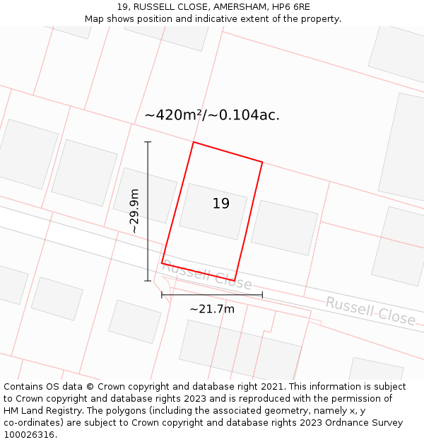 19, RUSSELL CLOSE, AMERSHAM, HP6 6RE: Plot and title map