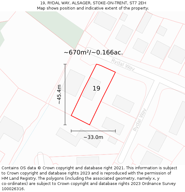 19, RYDAL WAY, ALSAGER, STOKE-ON-TRENT, ST7 2EH: Plot and title map