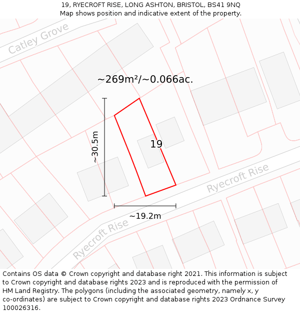 19, RYECROFT RISE, LONG ASHTON, BRISTOL, BS41 9NQ: Plot and title map