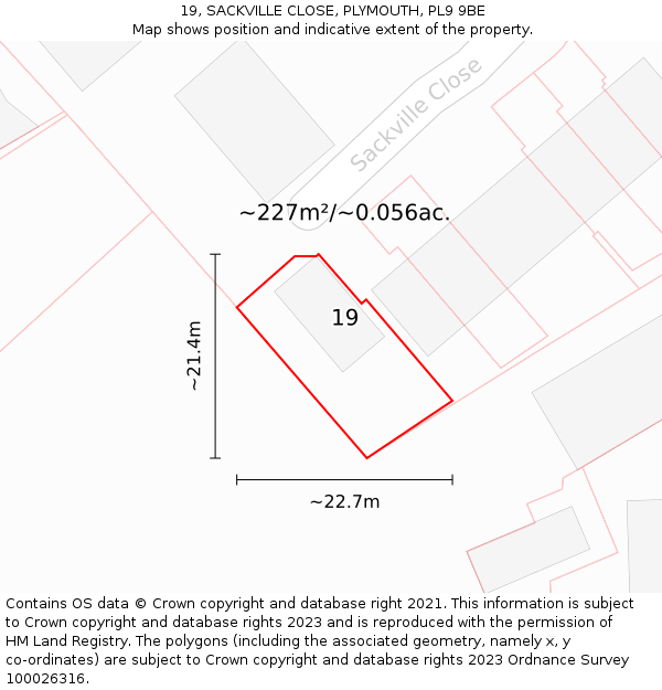 19, SACKVILLE CLOSE, PLYMOUTH, PL9 9BE: Plot and title map