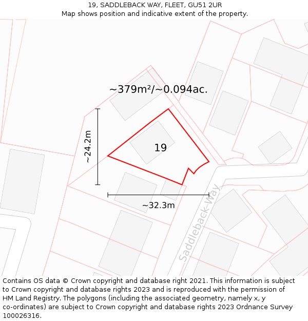 19, SADDLEBACK WAY, FLEET, GU51 2UR: Plot and title map