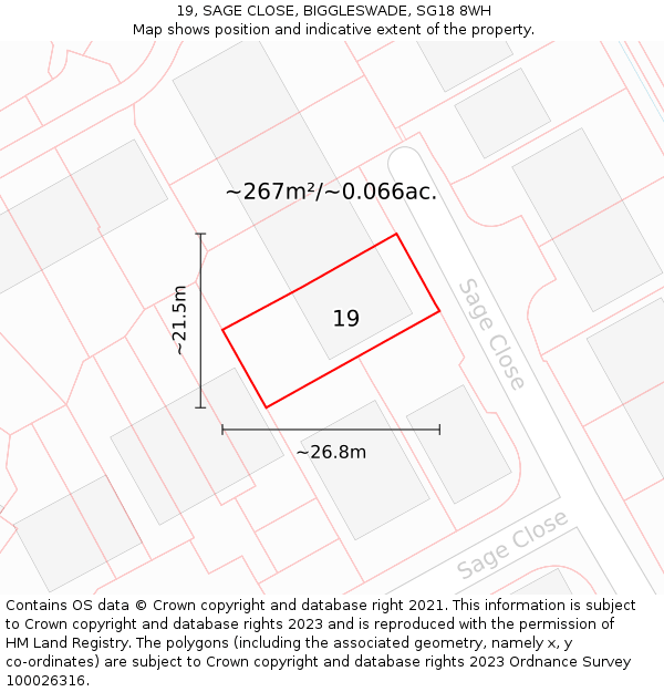 19, SAGE CLOSE, BIGGLESWADE, SG18 8WH: Plot and title map