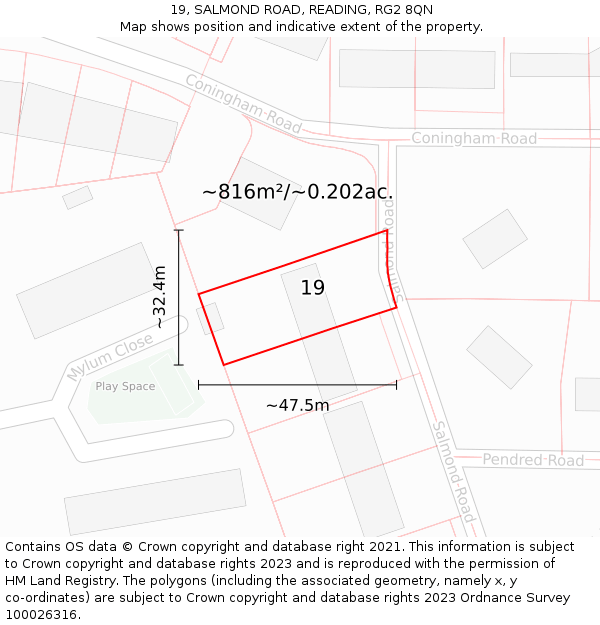 19, SALMOND ROAD, READING, RG2 8QN: Plot and title map