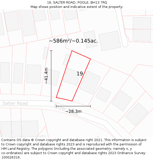 19, SALTER ROAD, POOLE, BH13 7RQ: Plot and title map