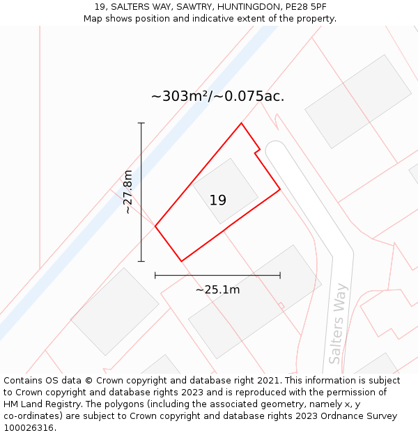 19, SALTERS WAY, SAWTRY, HUNTINGDON, PE28 5PF: Plot and title map