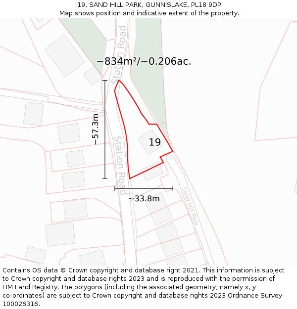 19, SAND HILL PARK, GUNNISLAKE, PL18 9DP: Plot and title map