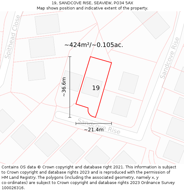 19, SANDCOVE RISE, SEAVIEW, PO34 5AX: Plot and title map