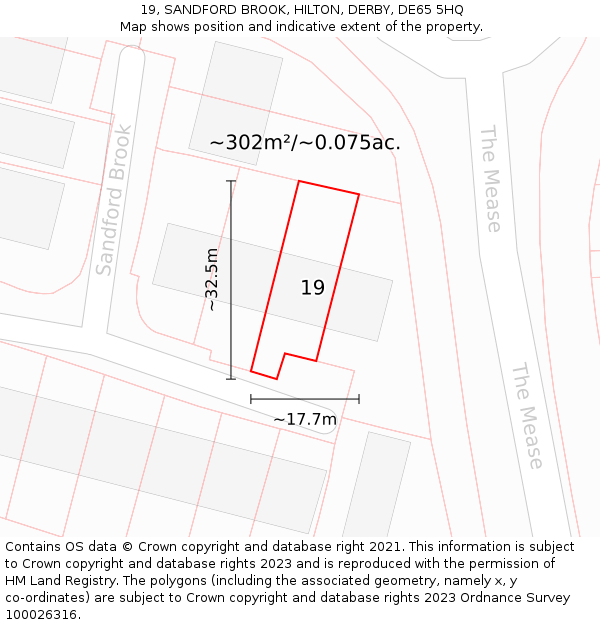 19, SANDFORD BROOK, HILTON, DERBY, DE65 5HQ: Plot and title map