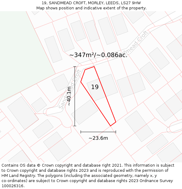 19, SANDMEAD CROFT, MORLEY, LEEDS, LS27 9HW: Plot and title map