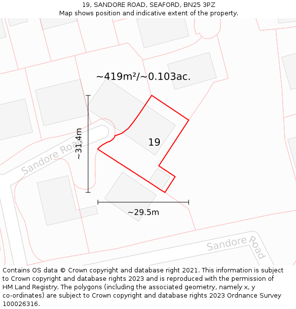 19, SANDORE ROAD, SEAFORD, BN25 3PZ: Plot and title map