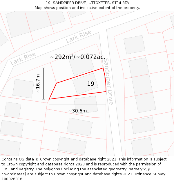 19, SANDPIPER DRIVE, UTTOXETER, ST14 8TA: Plot and title map