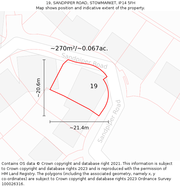 19, SANDPIPER ROAD, STOWMARKET, IP14 5FH: Plot and title map