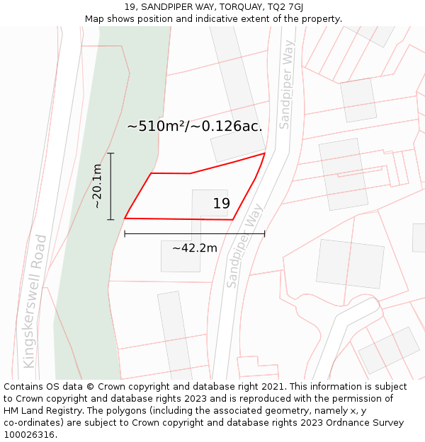 19, SANDPIPER WAY, TORQUAY, TQ2 7GJ: Plot and title map