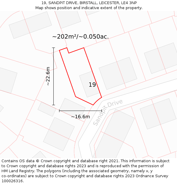 19, SANDPIT DRIVE, BIRSTALL, LEICESTER, LE4 3NP: Plot and title map