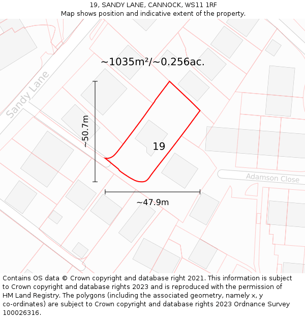 19, SANDY LANE, CANNOCK, WS11 1RF: Plot and title map