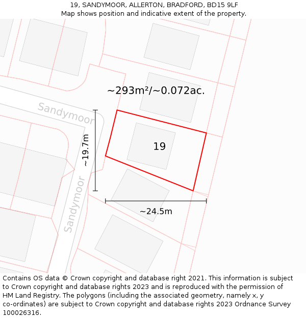 19, SANDYMOOR, ALLERTON, BRADFORD, BD15 9LF: Plot and title map