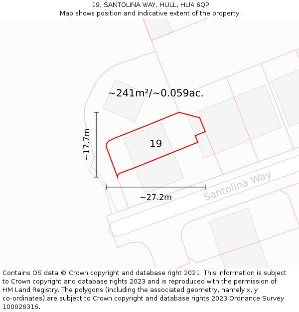 19, SANTOLINA WAY, HULL, HU4 6QP: Plot and title map