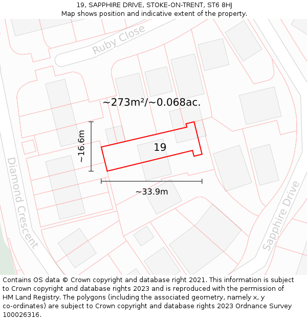 19, SAPPHIRE DRIVE, STOKE-ON-TRENT, ST6 8HJ: Plot and title map