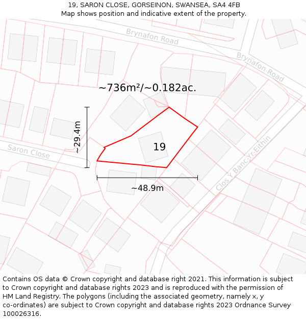 19, SARON CLOSE, GORSEINON, SWANSEA, SA4 4FB: Plot and title map