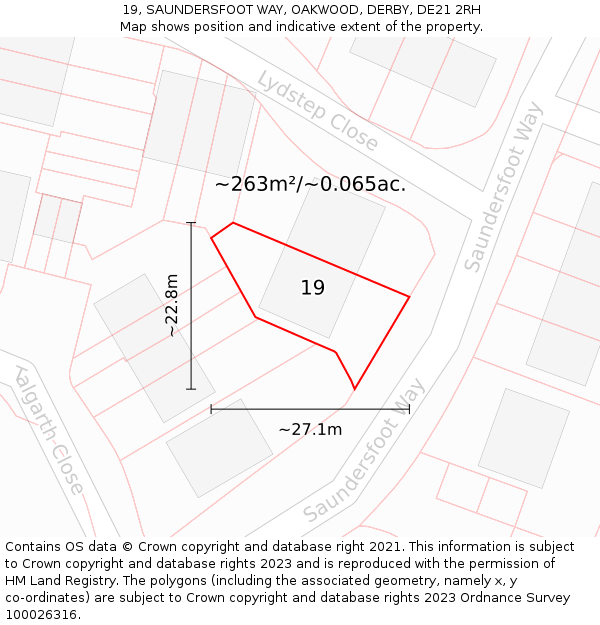 19, SAUNDERSFOOT WAY, OAKWOOD, DERBY, DE21 2RH: Plot and title map