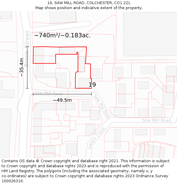 19, SAW MILL ROAD, COLCHESTER, CO1 2ZL: Plot and title map