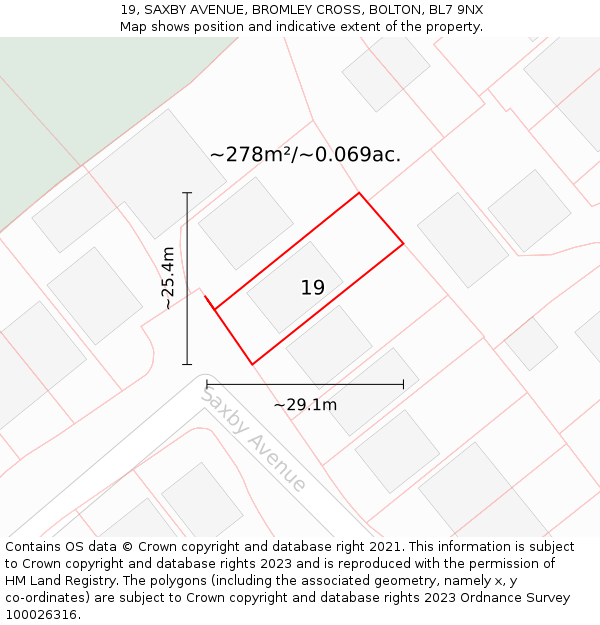 19, SAXBY AVENUE, BROMLEY CROSS, BOLTON, BL7 9NX: Plot and title map