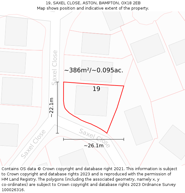 19, SAXEL CLOSE, ASTON, BAMPTON, OX18 2EB: Plot and title map