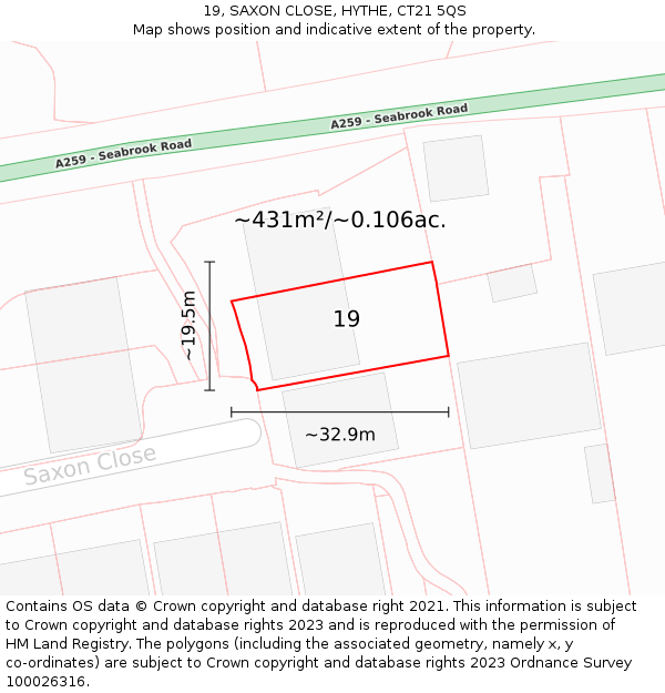 19, SAXON CLOSE, HYTHE, CT21 5QS: Plot and title map