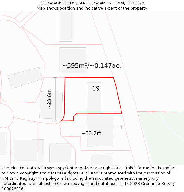 19, SAXONFIELDS, SNAPE, SAXMUNDHAM, IP17 1QA: Plot and title map