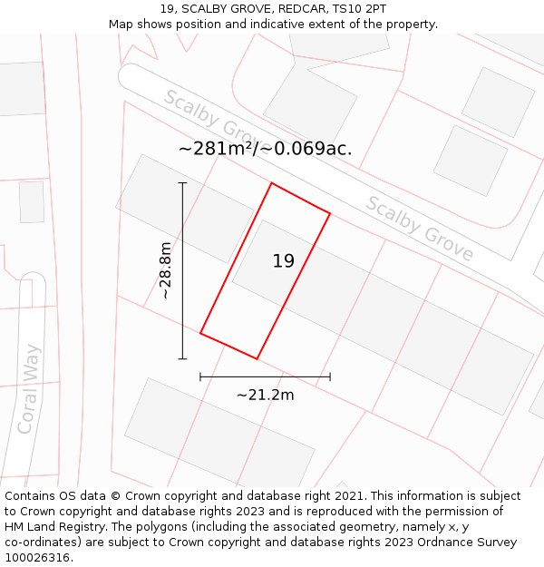 19, SCALBY GROVE, REDCAR, TS10 2PT: Plot and title map