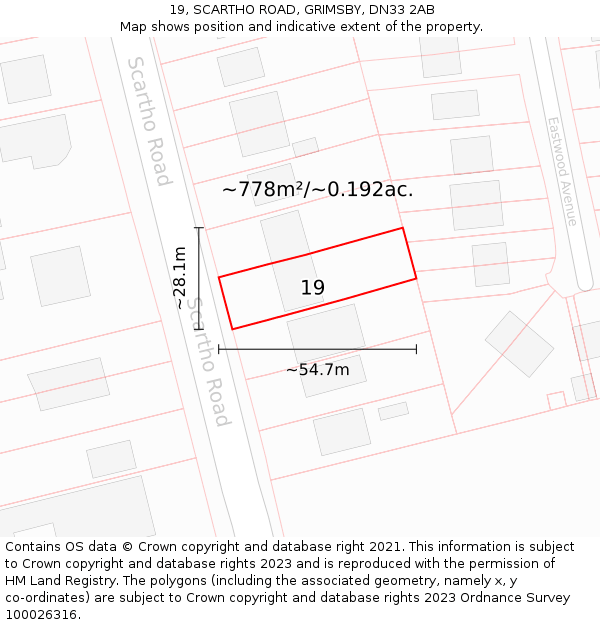 19, SCARTHO ROAD, GRIMSBY, DN33 2AB: Plot and title map