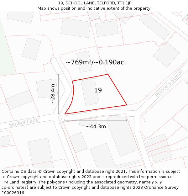 19, SCHOOL LANE, TELFORD, TF1 1JF: Plot and title map