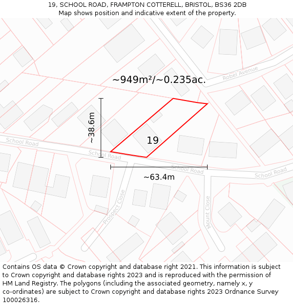 19, SCHOOL ROAD, FRAMPTON COTTERELL, BRISTOL, BS36 2DB: Plot and title map