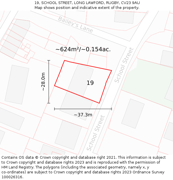 19, SCHOOL STREET, LONG LAWFORD, RUGBY, CV23 9AU: Plot and title map