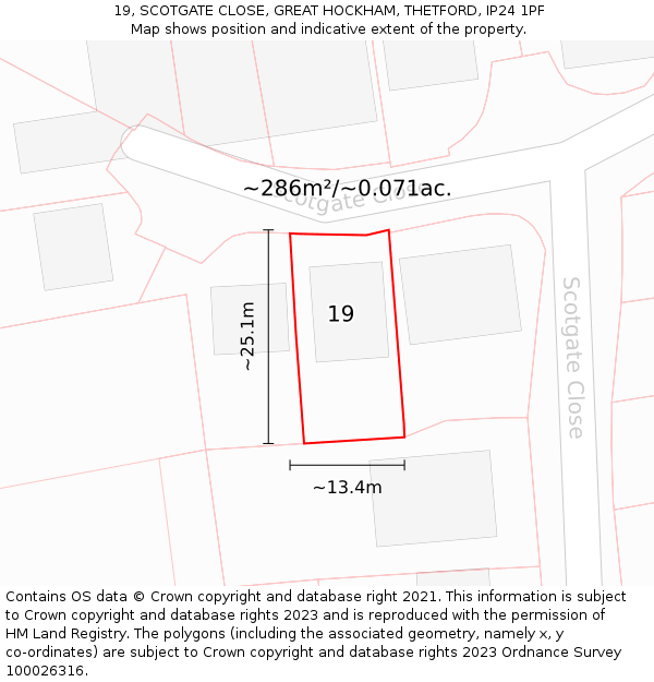 19, SCOTGATE CLOSE, GREAT HOCKHAM, THETFORD, IP24 1PF: Plot and title map