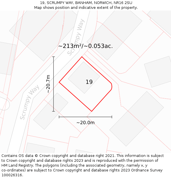 19, SCRUMPY WAY, BANHAM, NORWICH, NR16 2SU: Plot and title map