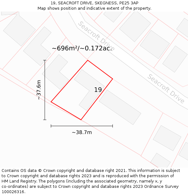 19, SEACROFT DRIVE, SKEGNESS, PE25 3AP: Plot and title map