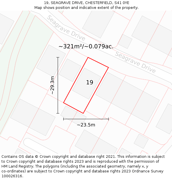 19, SEAGRAVE DRIVE, CHESTERFIELD, S41 0YE: Plot and title map