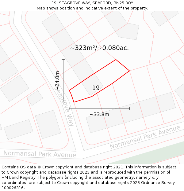 19, SEAGROVE WAY, SEAFORD, BN25 3QY: Plot and title map