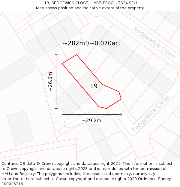19, SEDGEWICK CLOSE, HARTLEPOOL, TS24 9EU: Plot and title map