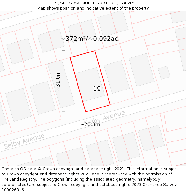 19, SELBY AVENUE, BLACKPOOL, FY4 2LY: Plot and title map