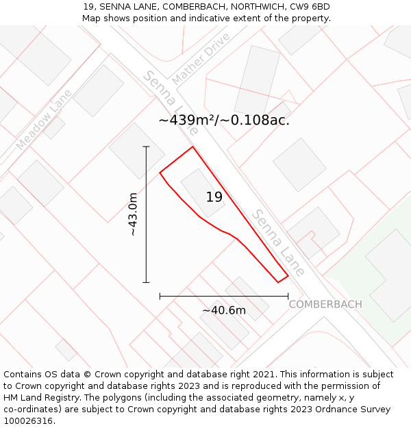 19, SENNA LANE, COMBERBACH, NORTHWICH, CW9 6BD: Plot and title map