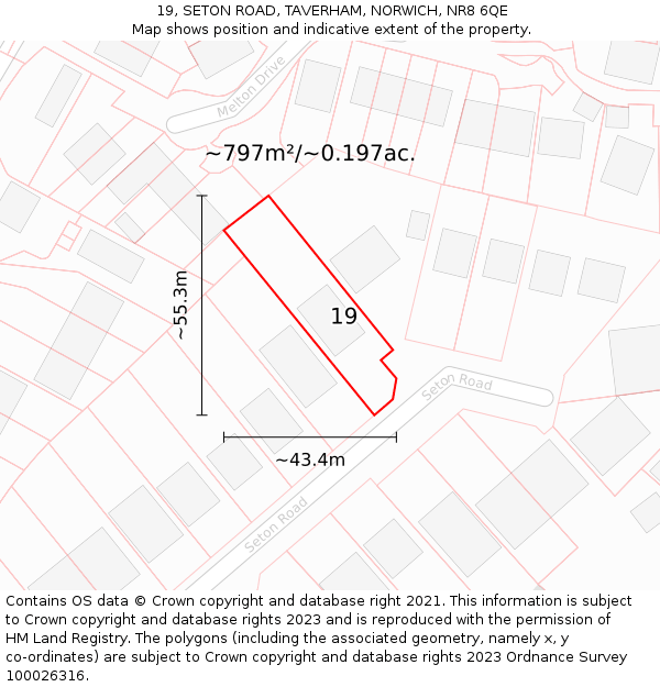 19, SETON ROAD, TAVERHAM, NORWICH, NR8 6QE: Plot and title map