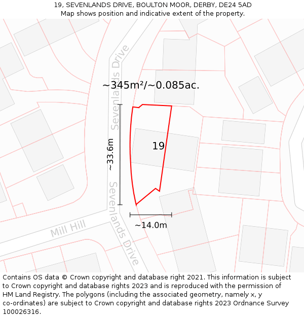 19, SEVENLANDS DRIVE, BOULTON MOOR, DERBY, DE24 5AD: Plot and title map