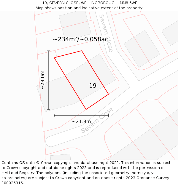 19, SEVERN CLOSE, WELLINGBOROUGH, NN8 5WF: Plot and title map