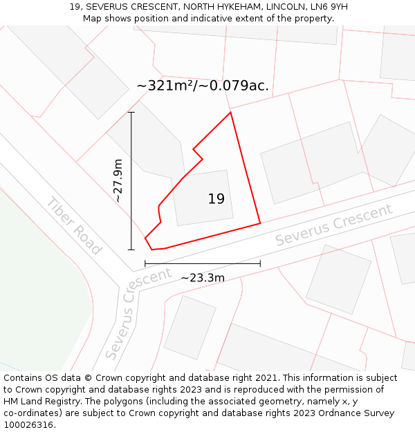 19, SEVERUS CRESCENT, NORTH HYKEHAM, LINCOLN, LN6 9YH: Plot and title map