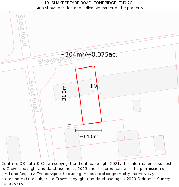 19, SHAKESPEARE ROAD, TONBRIDGE, TN9 2QH: Plot and title map