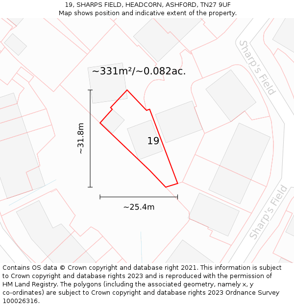 19, SHARPS FIELD, HEADCORN, ASHFORD, TN27 9UF: Plot and title map