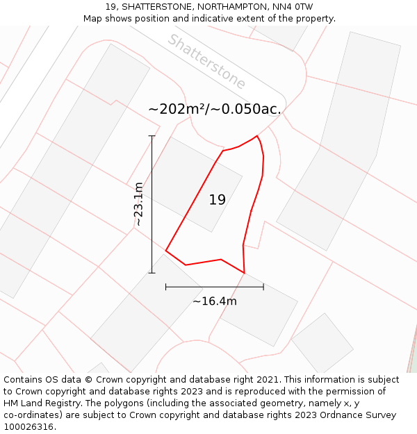 19, SHATTERSTONE, NORTHAMPTON, NN4 0TW: Plot and title map
