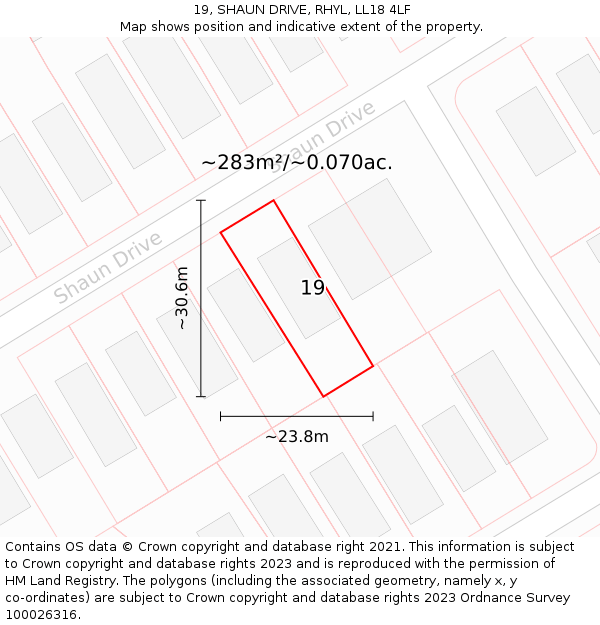 19, SHAUN DRIVE, RHYL, LL18 4LF: Plot and title map